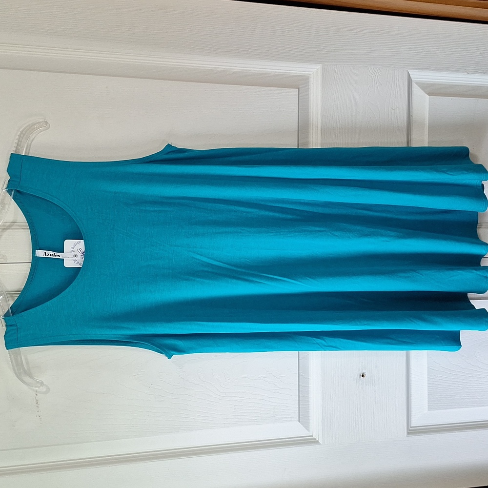 NWOT Azules sleeveless a line mini dress/shirt - M - turquoise blue